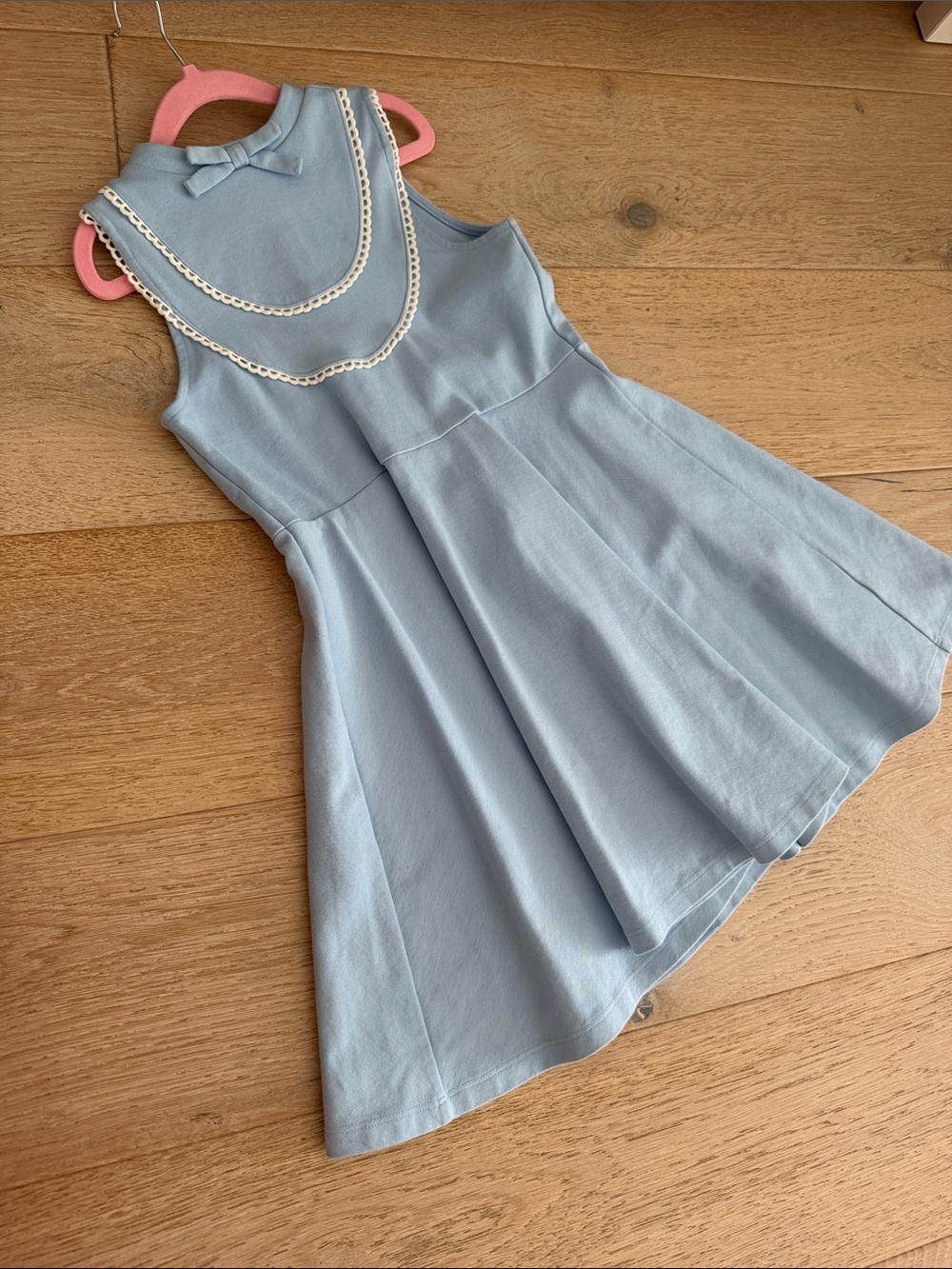 Janie and Jack Pale Blue Sleeveless Dress with Cream Trim size 7